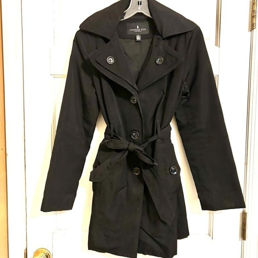 London Fog Black Trench Coat Size Small